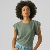 Vero Moda VMTASSA Frill Top In Laurel Wreath