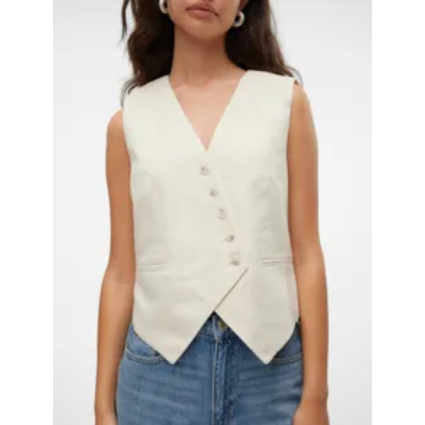 Vero Moda VMFLORENCE Tailored Waistcoat In White Birch