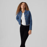 Vero Moda Luna Slim Denim Jacket In  Medium Blue Denim
