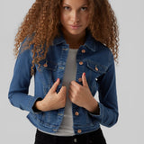 Vero Moda Luna Slim Denim Jacket In  Medium Blue Denim