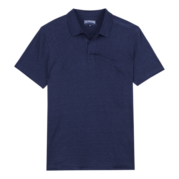 Vilbrequin 100% Linen Jersey Polo Shirt Solid Navy