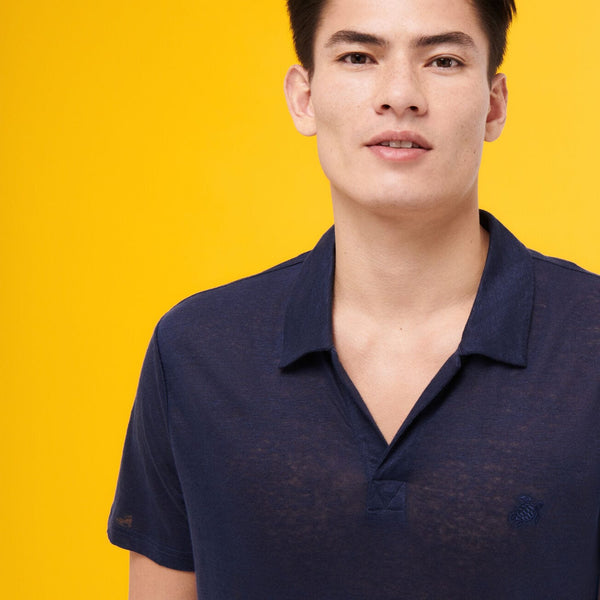 Vilbrequin 100% Linen Jersey Polo Shirt Solid Navy