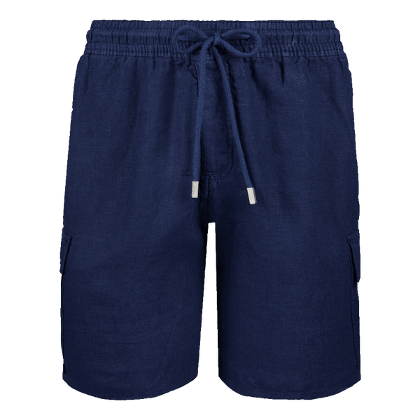 Vilbrequin Men Linen Bermuda Shorts Cargo Pockets Navy