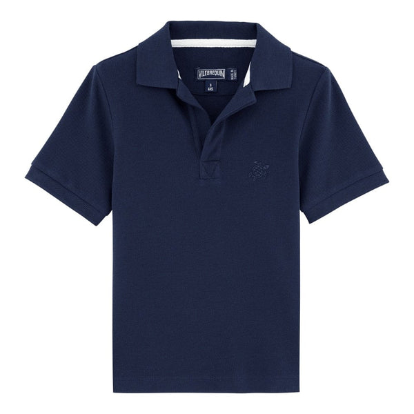 Vilebrequin Cotton Pique Boys Polo Shirt Solid In Navy
