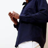 Vilebrequin Long Sleeve Linen Shirt in Navy