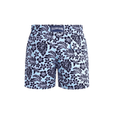 Vilebrequin Men Stretch Short Swim Trunks Jungle Leaves In Blue