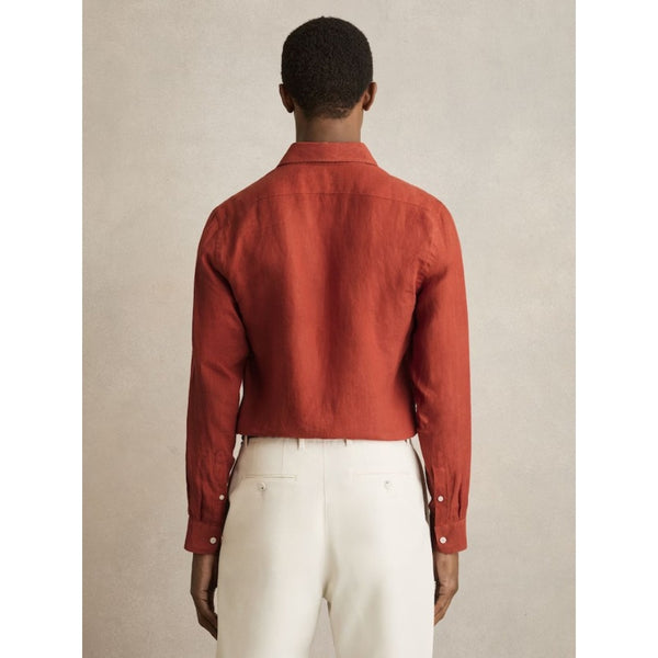 Reiss Ruban Linen Cutaway-Collar Shirt In Paprika Red