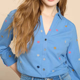 White Stuff Annie Jersey Embroidered Shirt in Blue Multi