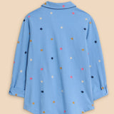 White Stuff Annie Jersey Embroidered Shirt in Blue Multi