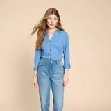 White Stuff Annie Jersey Embroidered Shirt in Blue Multi