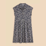 White Stuff Everly Printed Jersey Shirt Dress in Navy Print