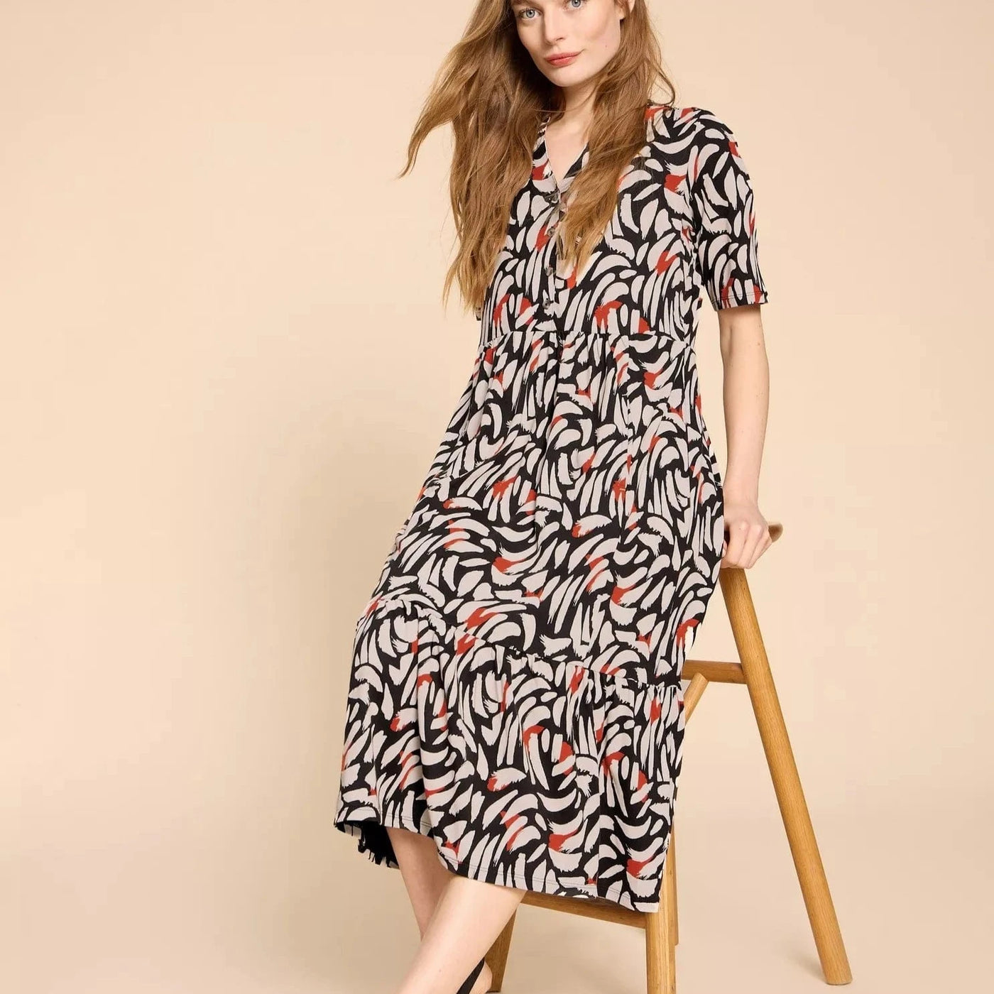 black knit dress with gold buttons Pomander Place Black Knit Malley Dress Black / L