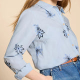 White Stuff Sophie Embroidered Shirt in Blue Multi