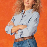 White Stuff Sophie Embroidered Shirt in Blue Multi