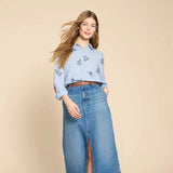 White Stuff Sophie Embroidered Shirt in Blue Multi