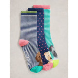 White Stuff 3 Pack Dog Pals Ankle Socks