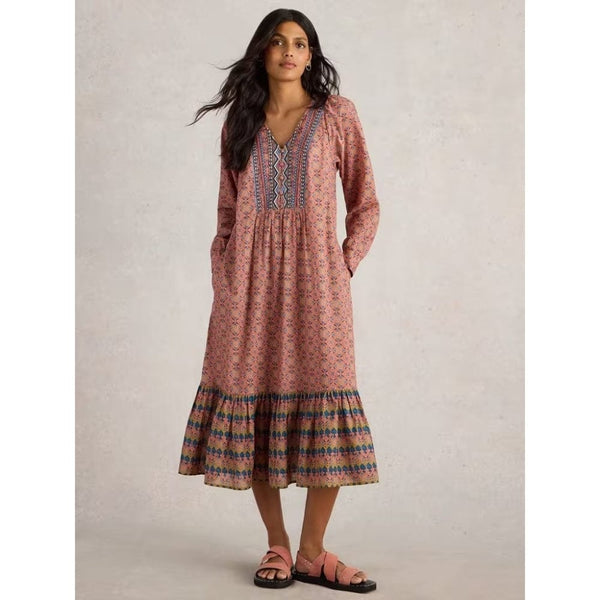 White Stuff Abigail Embroidered Dress In Pink Multi