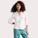 White Stuff Annie Broderie Collared Jersey Shirt In Brilliant White