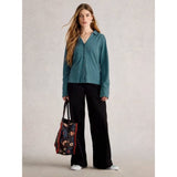 White Stuff Annie Embroidered Jersey Collared Shirt In Mid Blue