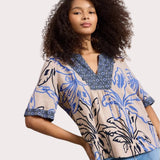 White Stuff Ash Linen Blend Notch Neck Top In Natural Multi