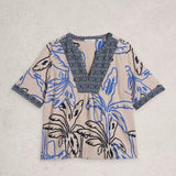White Stuff Ash Linen Blend Notch Neck Top In Natural Multi