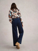 White Stuff Belle Cord Wide Leg Trouser in Dark Navy