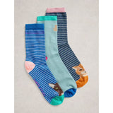 White Stuff Cat Pals Ankle Socks In Blue Multi