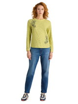 White Stuff Clara Long Sleeve Embroidered Tee in Yellow