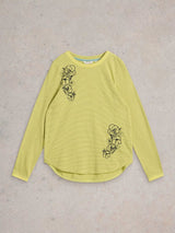 White Stuff Clara Long Sleeve Embroidered Tee in Yellow
