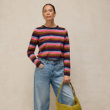 White Stuff Clara Stripe LS Tee In Pink Multi
