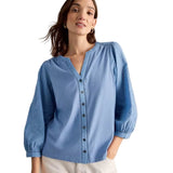 White Stuff Daisy Dobby Mix Top In Blue