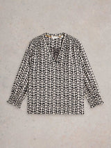 White Stuff Elisa V-Neck Top in Black Print