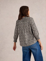 White Stuff Elisa V-Neck Top in Black Print