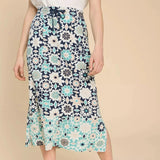 White Stuff Elle Linen Blend Skirt in Navy Print