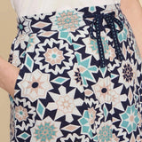 White Stuff Elle Linen Blend Skirt in Navy Print