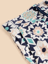 White Stuff Elle Linen Blend Skirt in Navy Print
