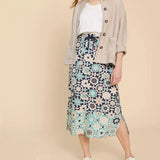 White Stuff Elle Linen Blend Skirt in Navy Print