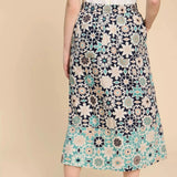 White Stuff Elle Linen Blend Skirt in Navy Print
