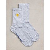White Stuff Embroidered Nep Ankle Sock In Light Blue