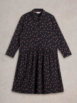 White Stuff Everly Jersey Rib Shirt Dress in Black Print