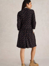 White Stuff Everly Jersey Rib Shirt Dress in Black Print