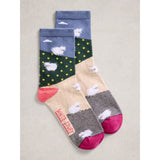 White Stuff Fluffy Ankle Sock In Blue Multi