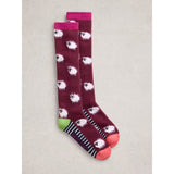 White Stuff Fluffy Knee High Sheep Sock In Dark Plum
