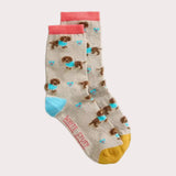 White Stuff Fluffy Sausage Print Ankle Sock In Grey Multi