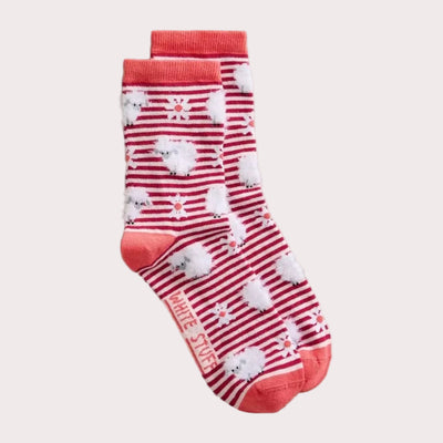 White Stuff Fluffy Sheep Stripe Ankle Sock In Red