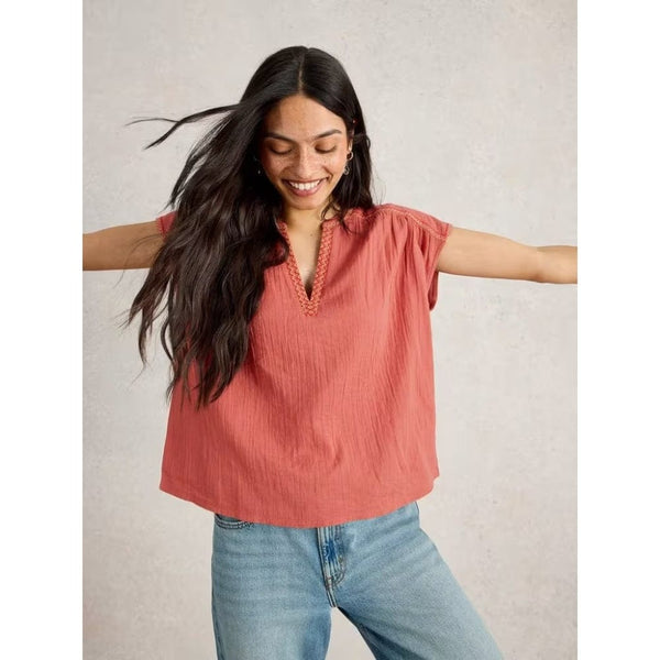 White Stuff Fran Cotton Top In Mid Orange