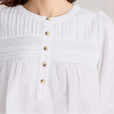 White Stuff Isla Half Button Top in Brilliant White