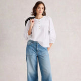 White Stuff Isla Half Button Top in Brilliant White