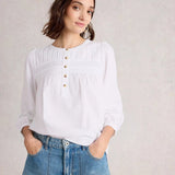 White Stuff Isla Half Button Top in Brilliant White
