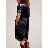 White Stuff June Velvet Dress In Navy Multi